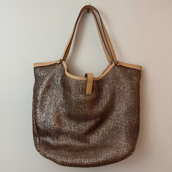 Stella & Dot Handbags - New STELLA & DOT RIVIERA Tote Rose Gold Metallic Woven Purse, Shoulder Bag